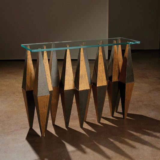 Harlequin Console by Global Views in gold. Made from unique in a unique style.