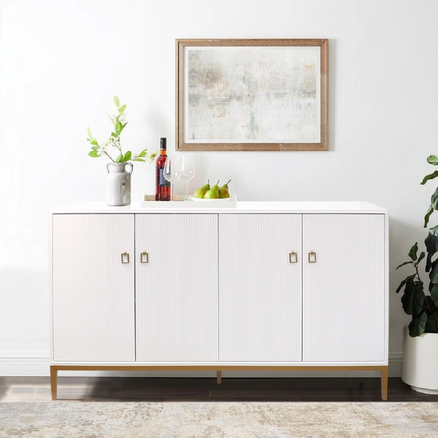 019 SI-2030376 | Lifestyle | Victoria 4-Door Sideboard by Pasargad Home in ivory. Made from wood, metal in a modern style.