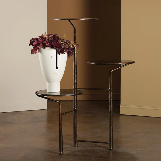 Unity Pedestal with Black Marble by Global Views in bronze. Made from iron, marble in a modern style.