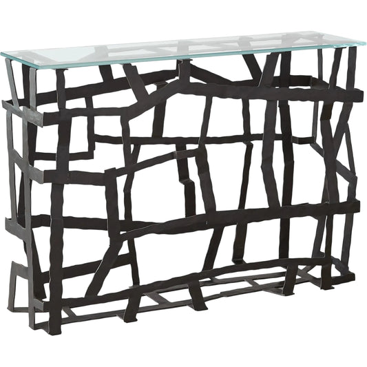 Fragments Console by Global Views in blackened iron. Made from iron, tempered glass in a unique style.