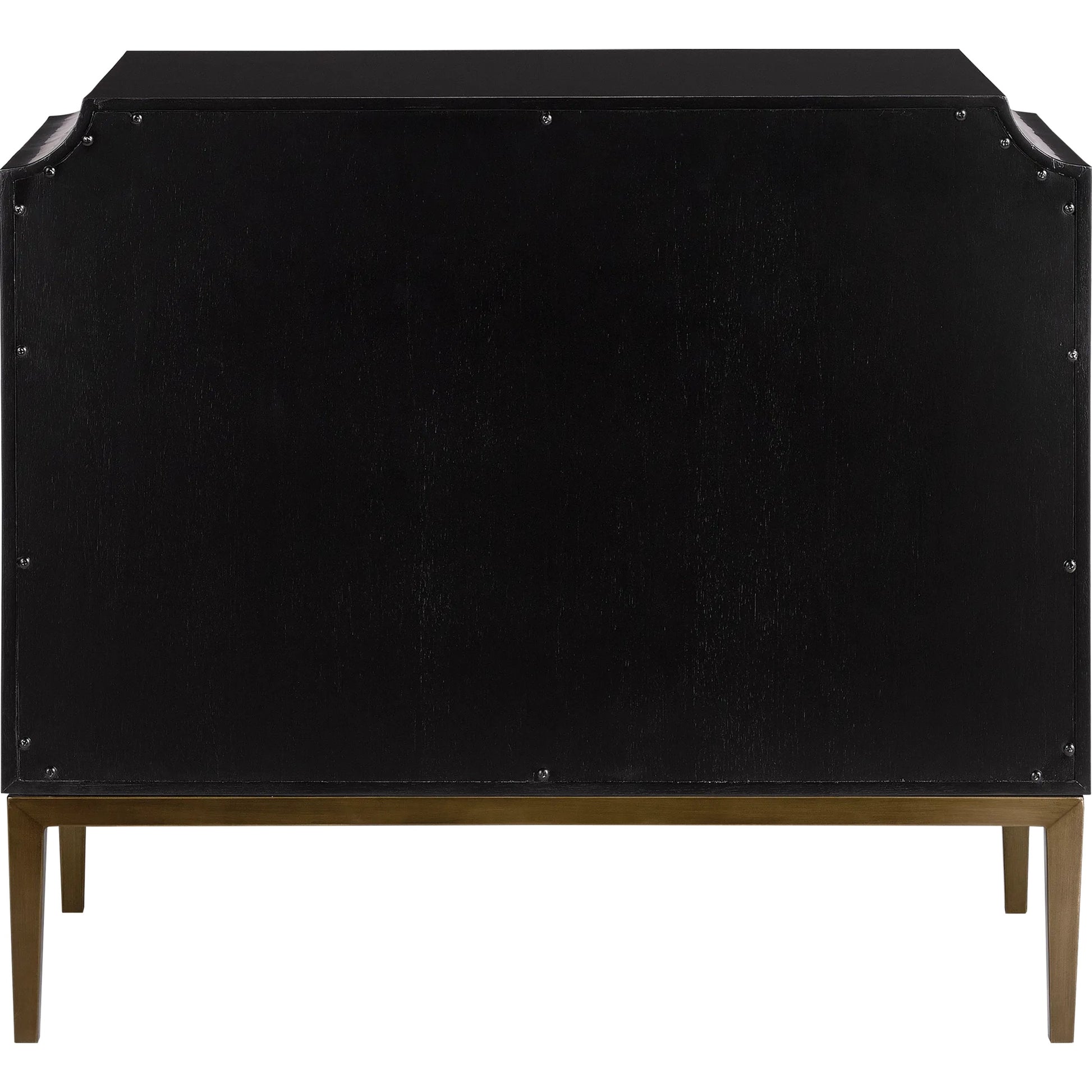 Kallista Chest by Currey and Company in dark sapphire, caviar black, antique brass. Made from sycamore veneer, mahogany, engineered hardwood, brass, iron in a traditional style.