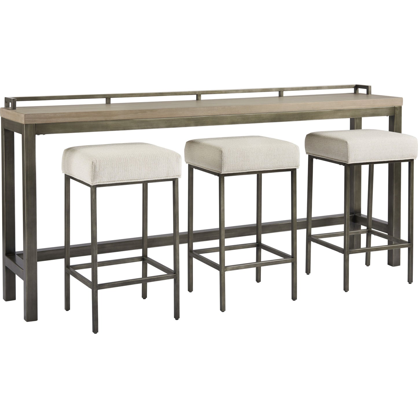 001 SR-813262 | Primary Silo | Curated Mitchell Console with Stools by Universal Furniture in antique pewter and greystone. Made from unique in a modern style.
