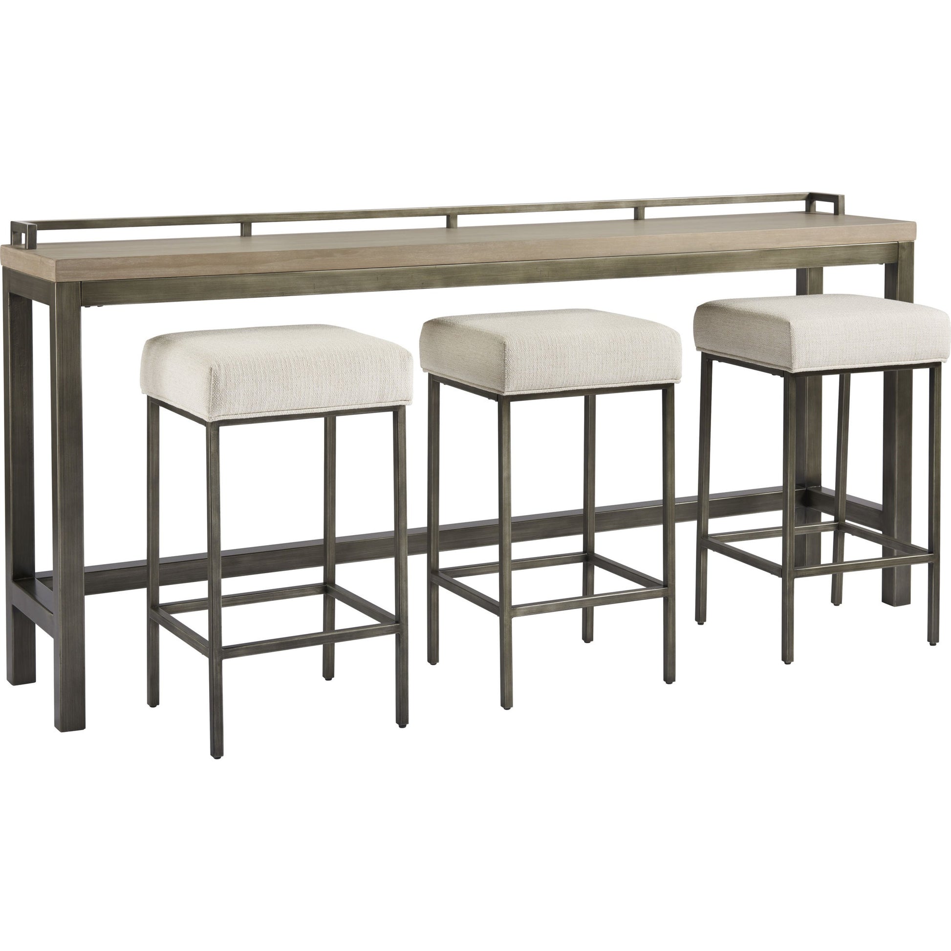 Curated Mitchell Console with Stools by Universal Furniture in antique pewter and greystone. Made from unique in a modern style.