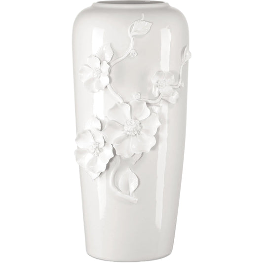 Flower Maria Vase by Currey and Company in white. Made from porcelain in a modern style.