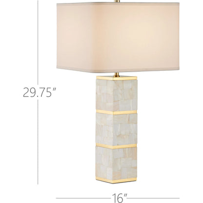 Casey Mother of Pearl Table Lamp by Currey and Company in natural, brass. Made from mother of pearl, stainless steel, composite in a modern style.