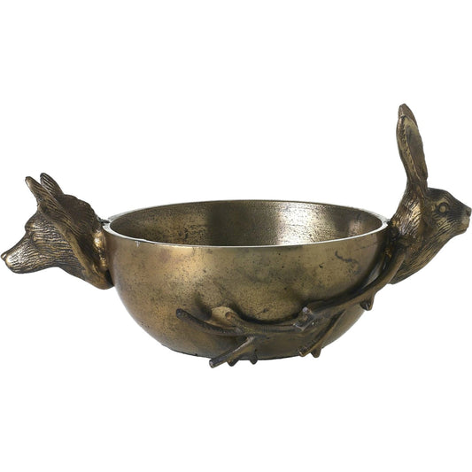 E+E Figurine Handle Bowl by Accent Decor in gold. Made from metal in a modern style.