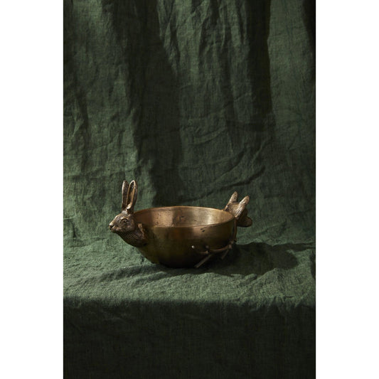 E+E Figurine Handle Bowl by Accent Decor in gold. Made from metal in a modern style.