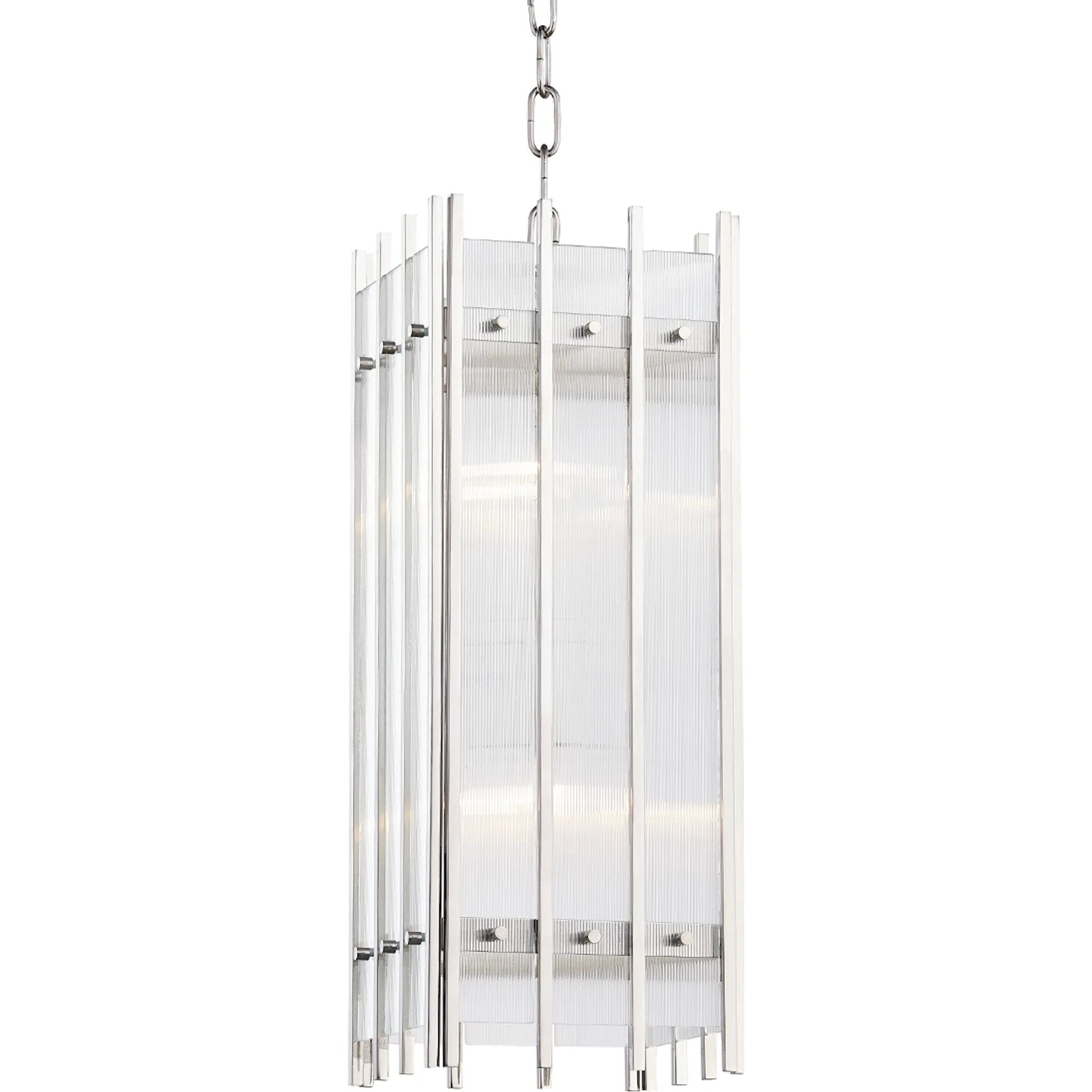 Wooster Pendant by Hudson Valley in polished nickel. Made from steel in a transitional style.