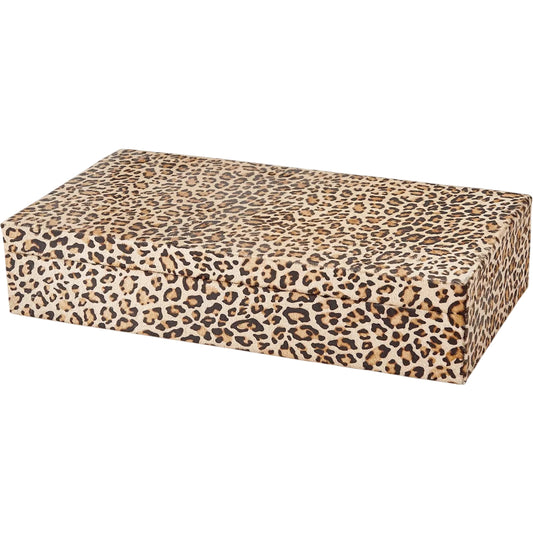 Cheetah Print Box by Global Views in natural. Made from mdf, hair on hide leather in a unique style.