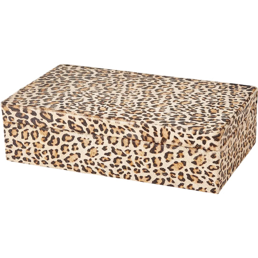 Cheetah Print Box by Global Views in natural. Made from mdf, hair on hide leather in a unique style.