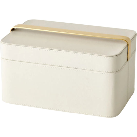 Avery Decorative Box by Global Views in milk. Made from mdf, vegetable tanned leather, polysuede lining, brass in a unique style.