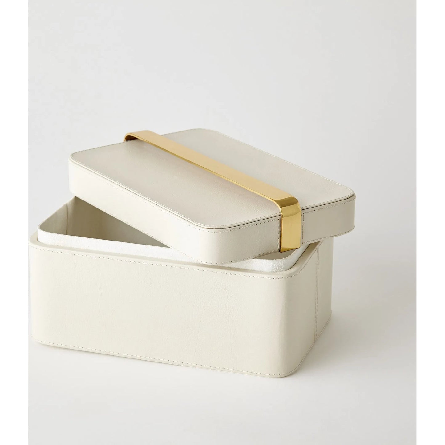 001 SI-2446400 | Additional Silo | Avery Decorative Box by Global Views in milk. Made from mdf, vegetable tanned leather, polysuede lining, brass in a modern style.