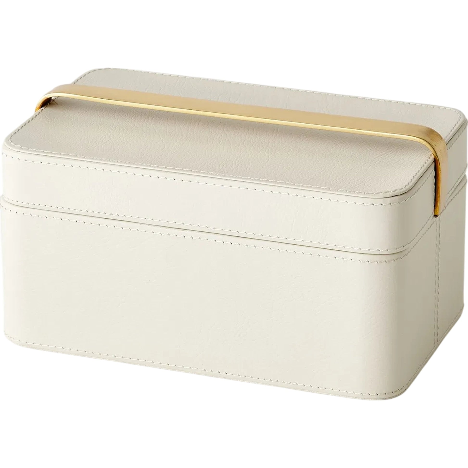 Avery Decorative Box by Global Views in milk. Made from mdf, vegetable tanned leather, polysuede lining, brass in a modern style.