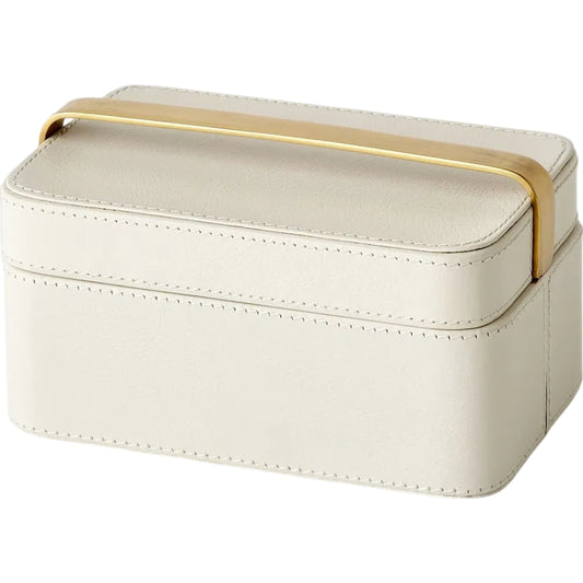 Avery Decorative Box by Global Views in milk. Made from mdf, vegetable tanned leather, polysuede lining, brass in a unique style.