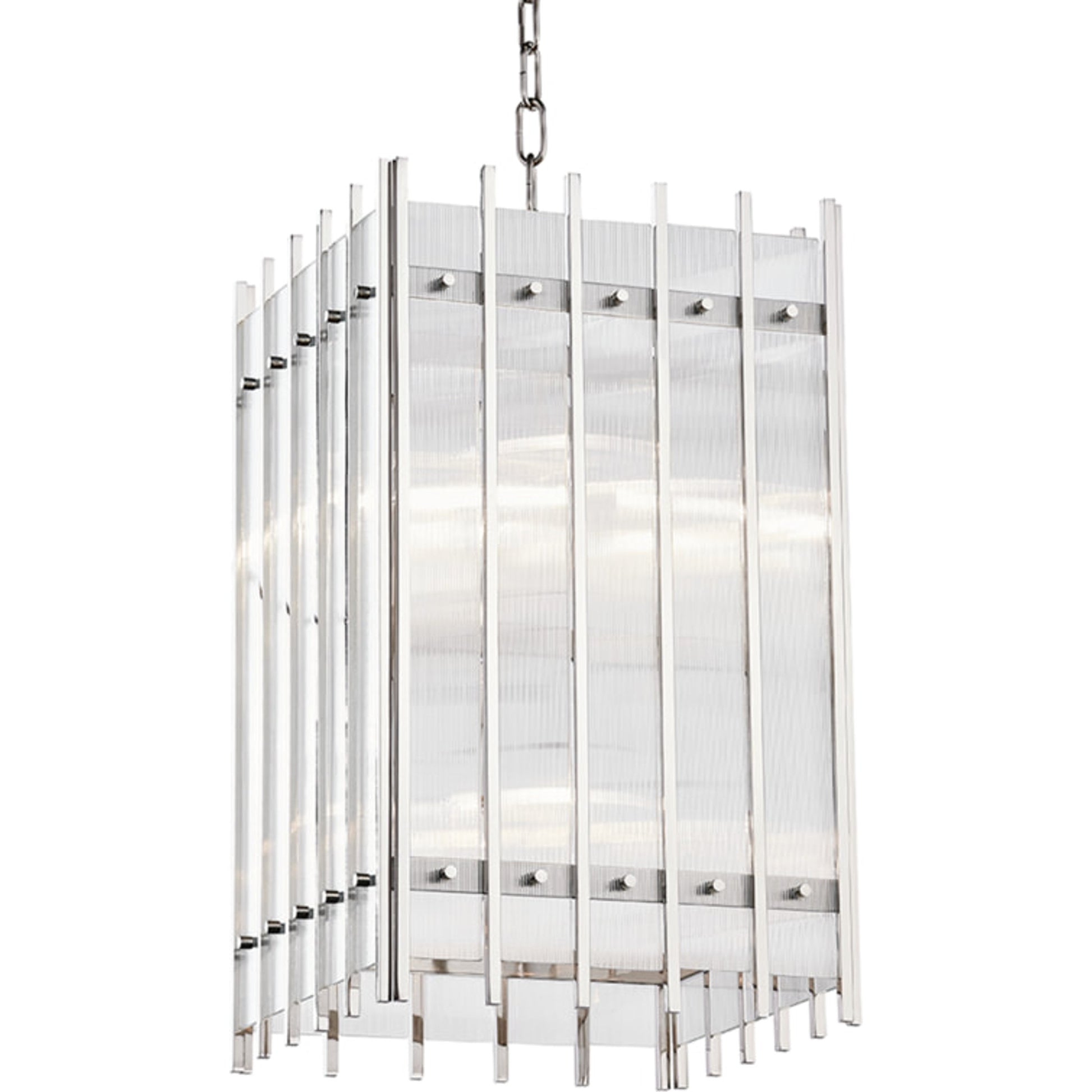Wooster Pendant by Hudson Valley in polished nickel. Made from steel in a transitional style.