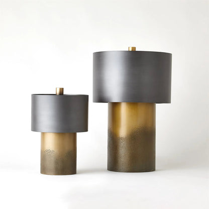 Tortoise Drum Lamp by Global Views in antique zinc, ombre brass. Made from unique in a eclectic & global style.