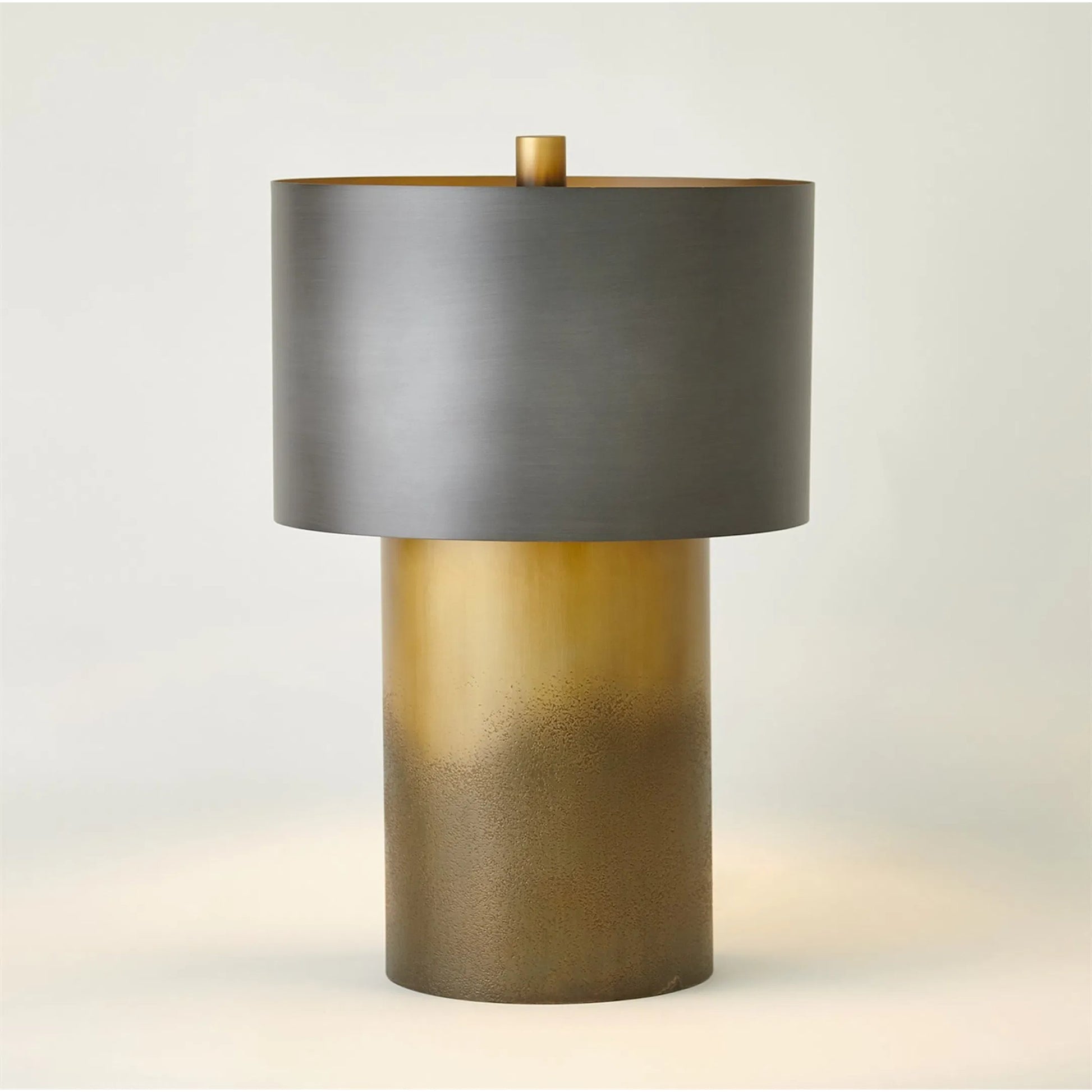 Tortoise Drum Lamp by Global Views in antique zinc, ombre brass. Made from unique in a eclectic & global style.