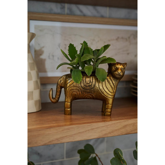Tiger Pot by Accent Decor in antique-gold. Made from metal in a unique style.