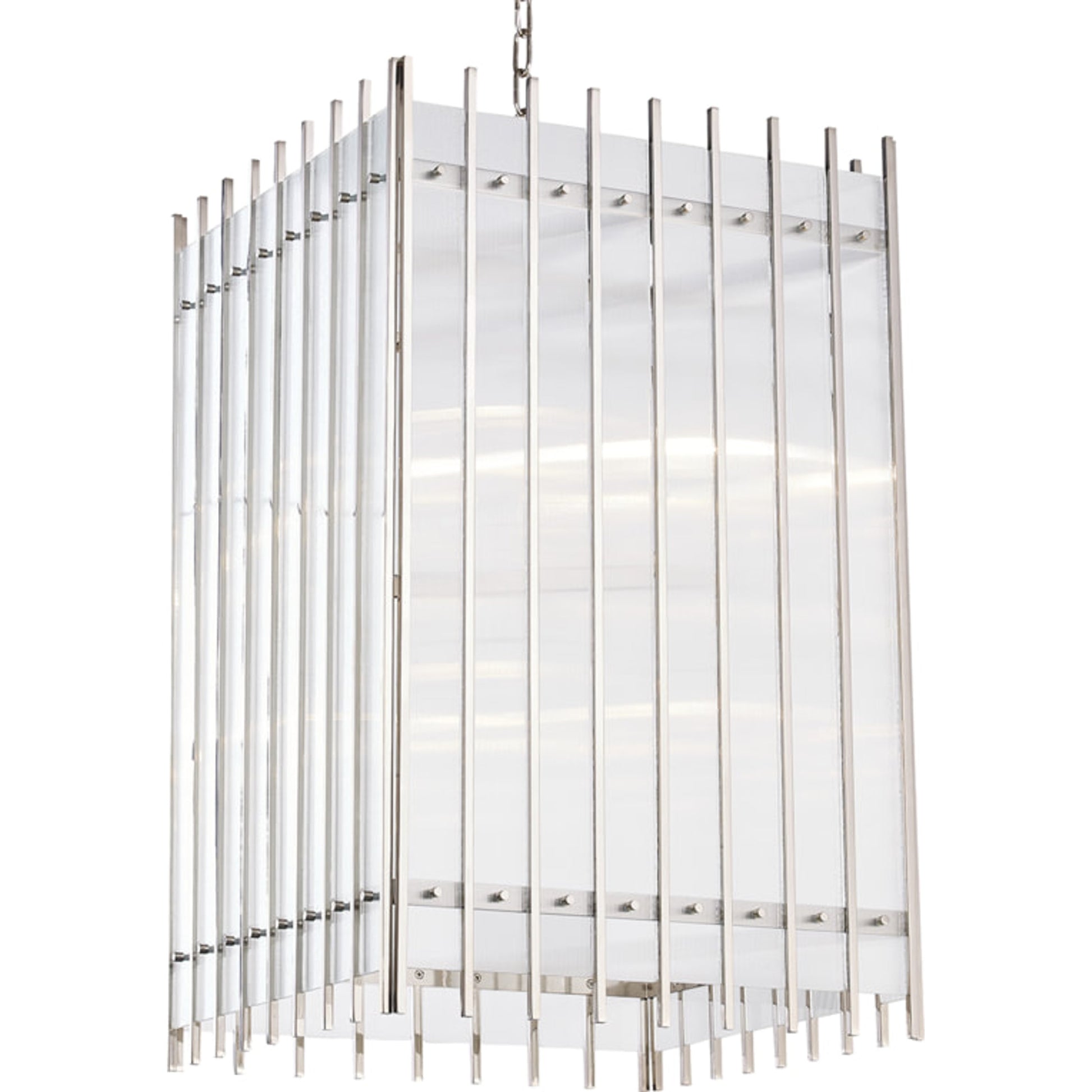 Wooster Pendant by Hudson Valley in polished nickel. Made from steel in a transitional style.
