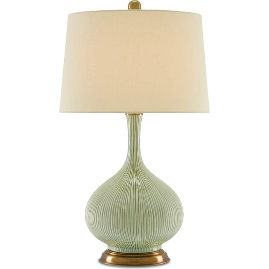 Cait Table Lamp by Currey and Company in grass green, antique brass. Made from ceramic, metal in a modern style.