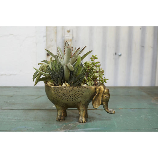 Ezzie Elephant Pot by Accent Decor in antique-gold. Made from metal in a modern style.