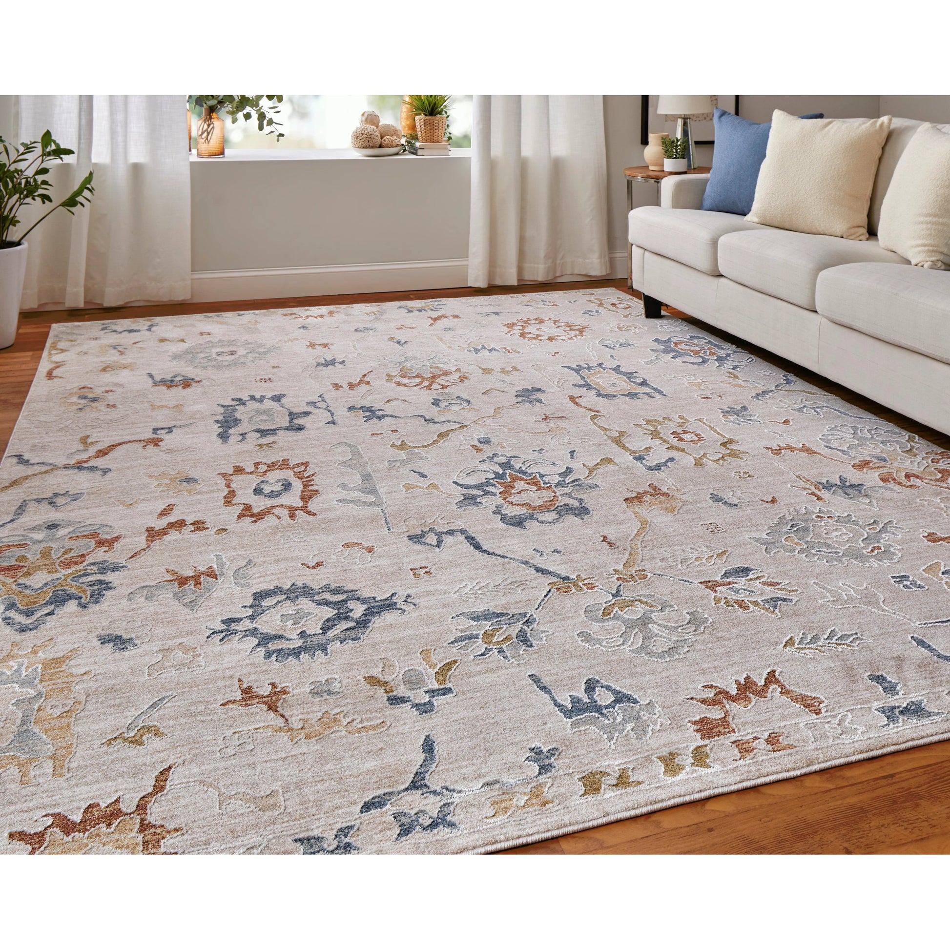 Pasha Transitional & Botanical Rug - 39M8F by Feizy in ivory, blue, gold. Made from polyester in a unique style.