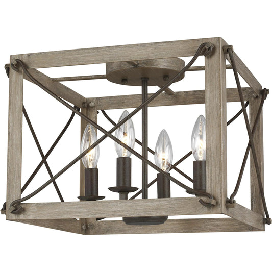Thornwood 4-Light Ceiling Flush Mount by Visual Comfort & Co. in washed pine. Made from steel in a unique style.