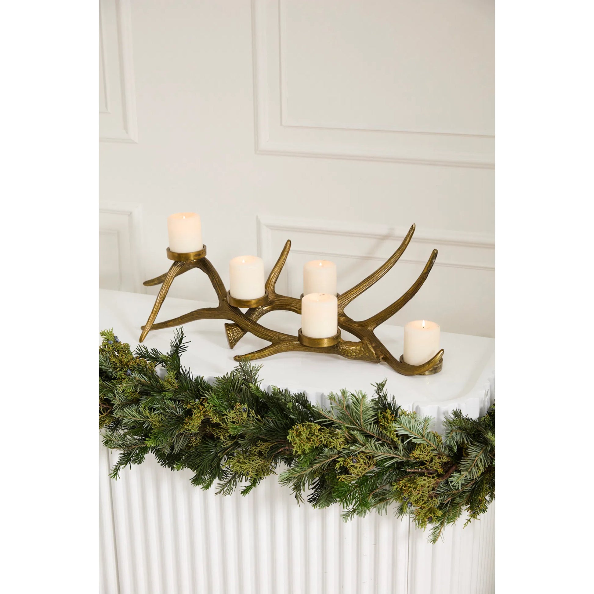 Andean Antler Candleholder by Accent Decor in antique, gold. Made from metal in a unique style.