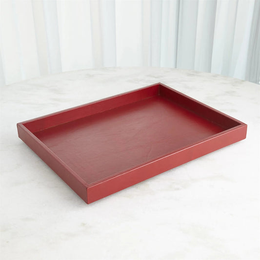 Deep Red Leather Tray by Global Views in deep red and leather. Made from unique in a unique style.