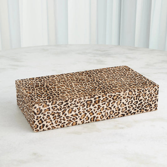 Cheetah Print Box by Global Views in natural. Made from mdf, hair on hide leather in a eclectic & global style.