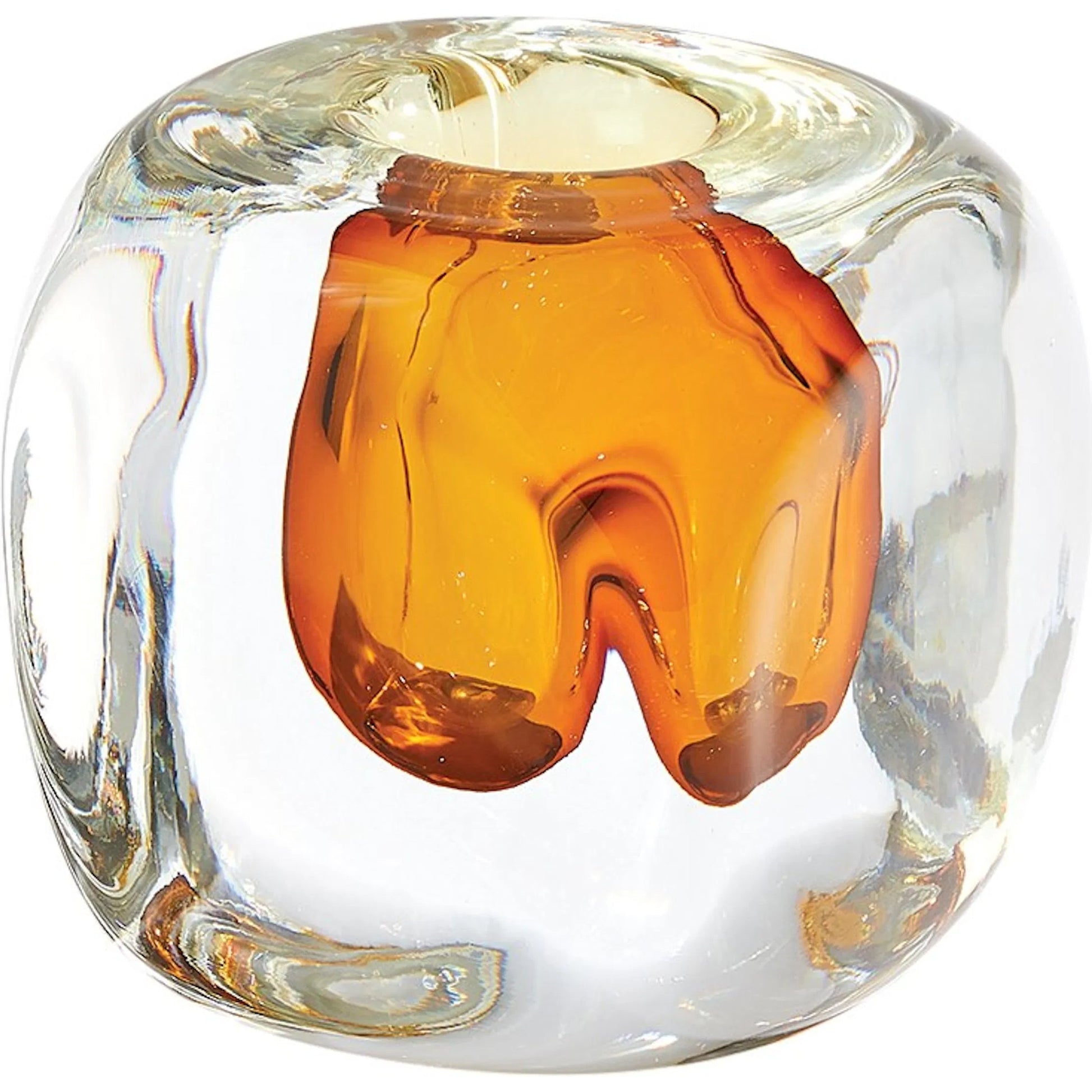Square Vase by Global Views in amber. Made from artglass in a eclectic & global style.