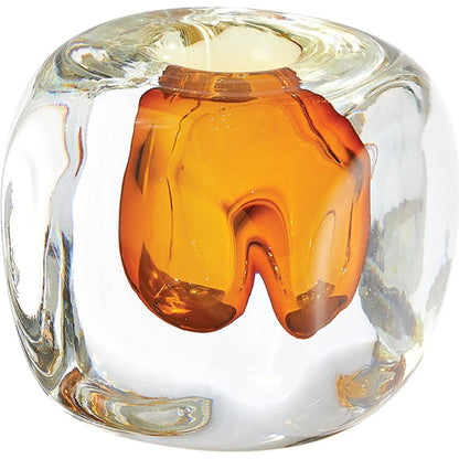 Square Vase by Global Views in amber. Made from artglass in a eclectic & global style.