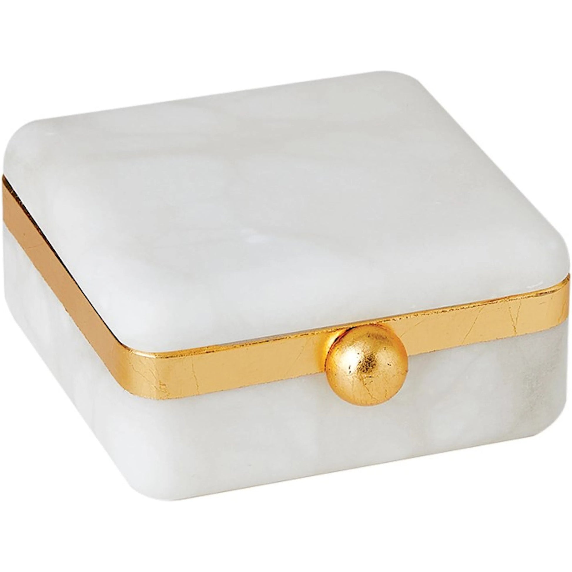 Gold Band Swivel Alabaster Box by Global Views in natural. Made from alabaster, metal in a modern style.