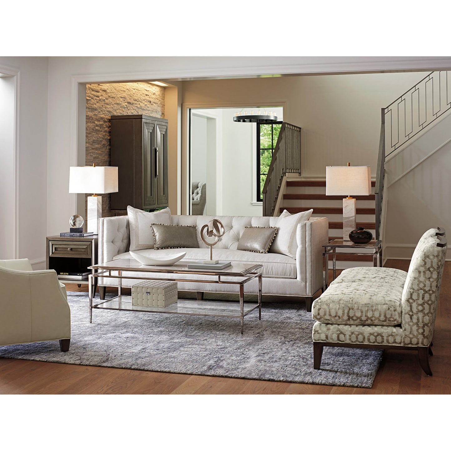 006 SR-835109 | Lifestyle | Athene Stainless Cocktail Table by Lexington. Made from unique in a transitional style.