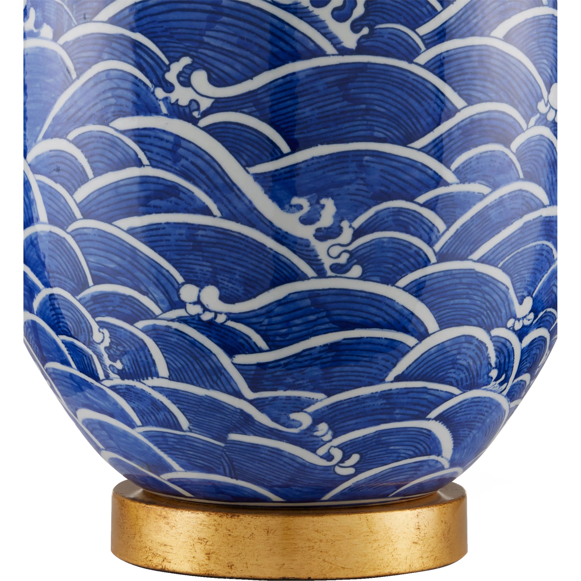Nami Table Lamp by Currey and Company in blue, white, gold leaf. Made from porcelain, metal in a coastal style.