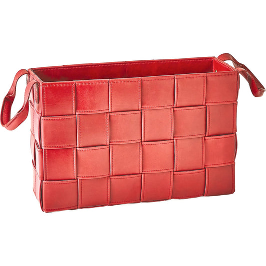 Soft Woven Leather Basket by Global Views. Made from lining material split suede leather, top grain marble leather in a traditional style.