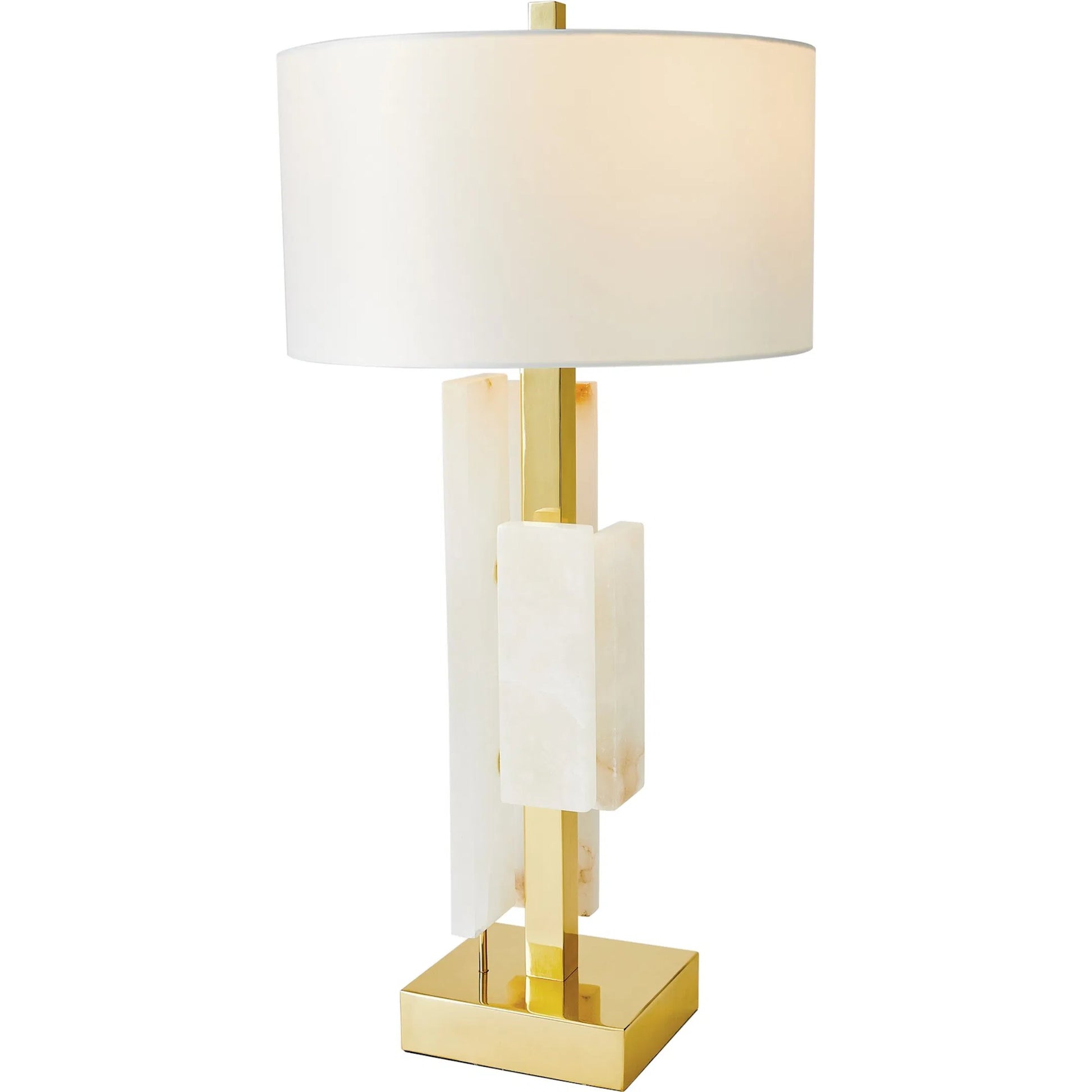 Posh Block Table Lamp by Global Views. Made from brass, white alabaster in a unique style.