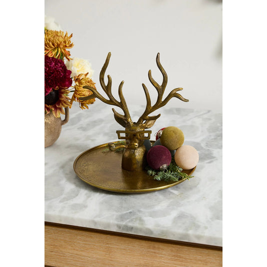 E+E Frankie Tray by Accent Decor in antique, gold. Made from metal in a unique style.