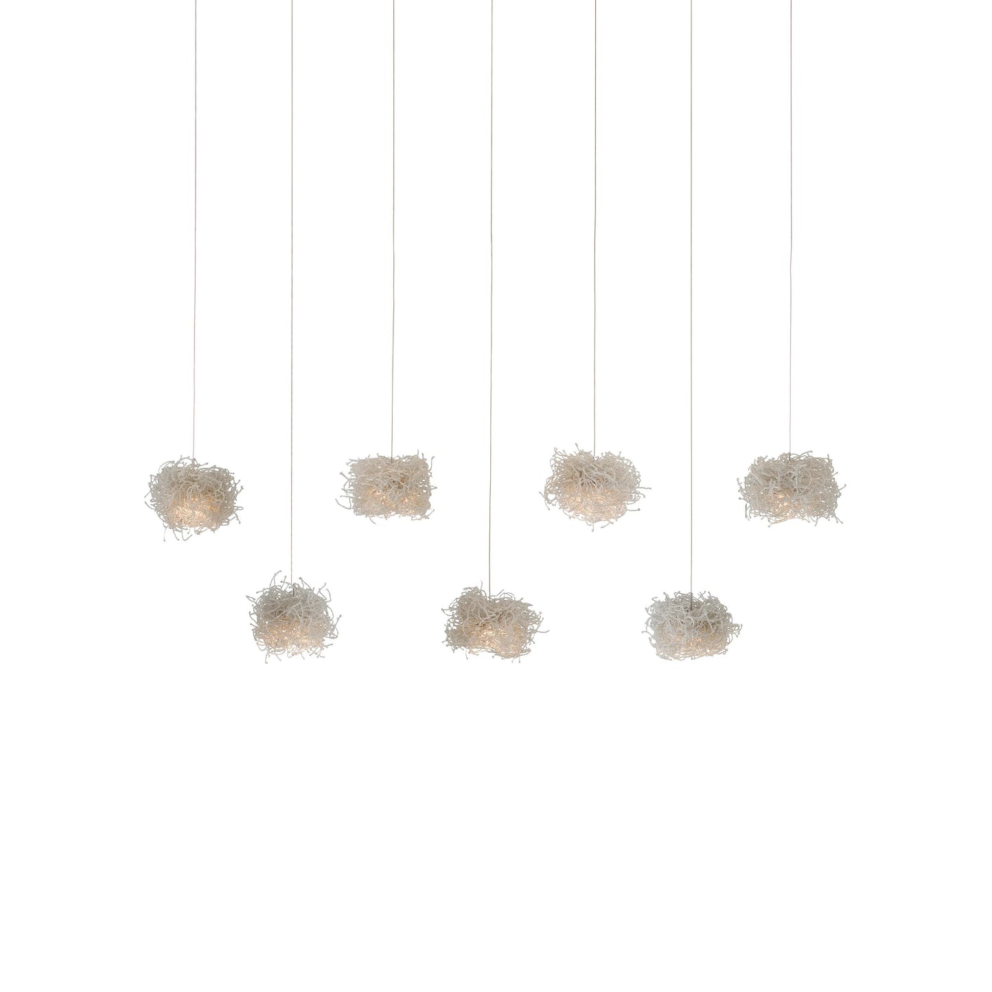 004 SI-1923840 | Additional Silo | Birds Nest Rectangular 7-LIGHT Multi-Drop Pendant by Currey and Company in clear, silver. Made from glass bead in a modern style.