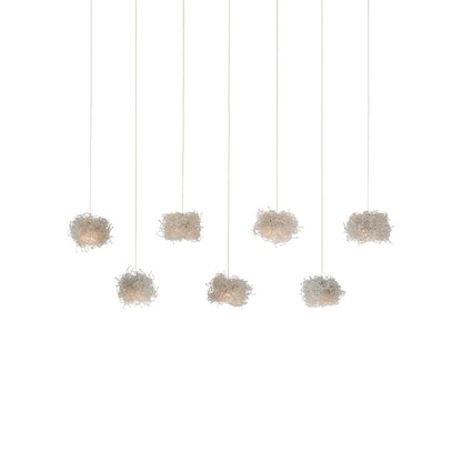 Birds Nest Rectangular 7-LIGHT Multi-Drop Pendant by Currey and Company in clear, silver. Made from glass bead in a modern style.