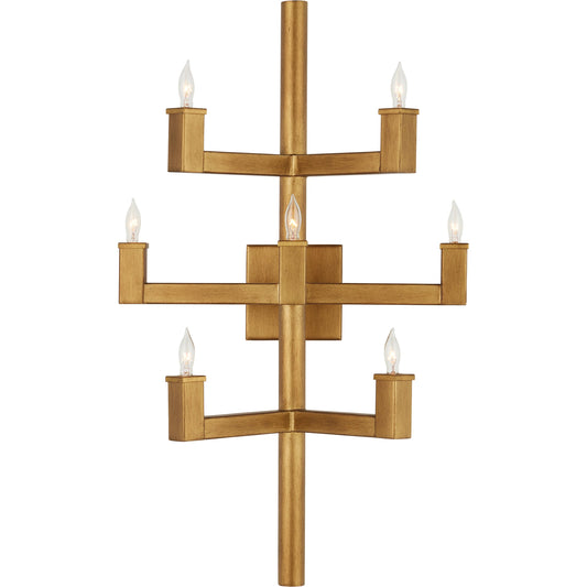 Andre Wall Sconce by Currey and Company in brass. Made from wrought iron in a modern style.