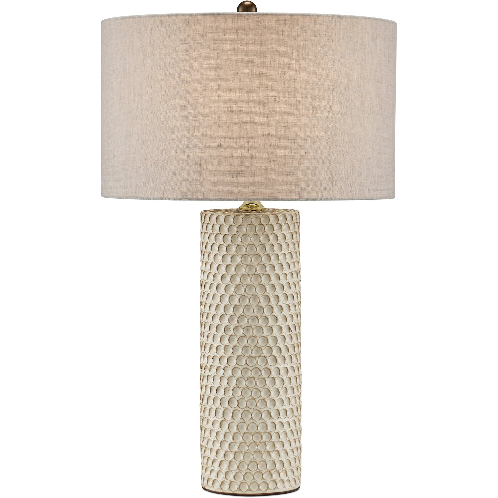 Polka Dot Table Lamp by Currey and Company in reactive blue, polished brass. Made from ceramic in a modern style.