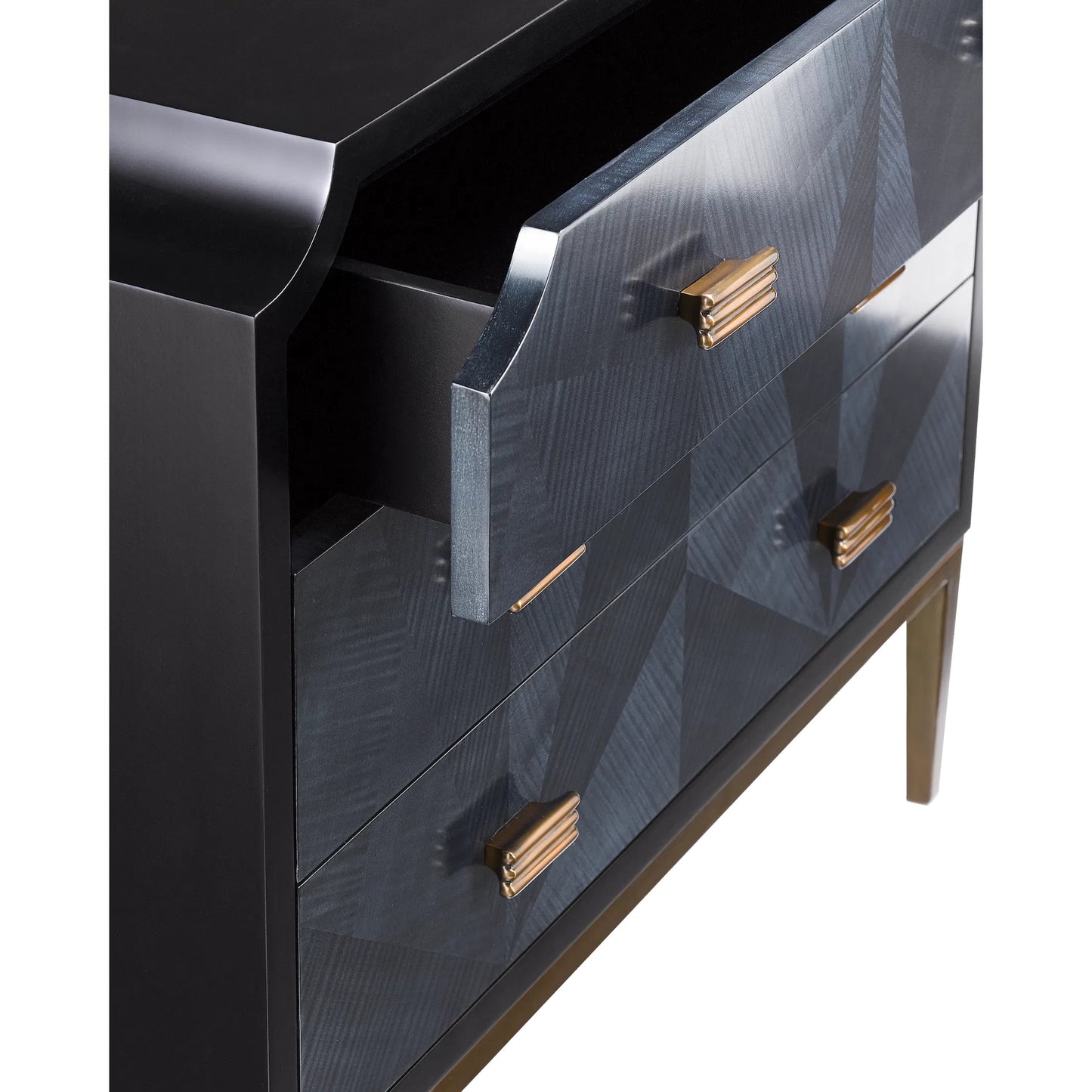 007 S-336174 | Additional Silo | Kallista Chest by Currey and Company in dark sapphire, caviar black, antique brass. Made from sycamore veneer, mahogany, engineered hardwood, brass, iron in a traditional style.