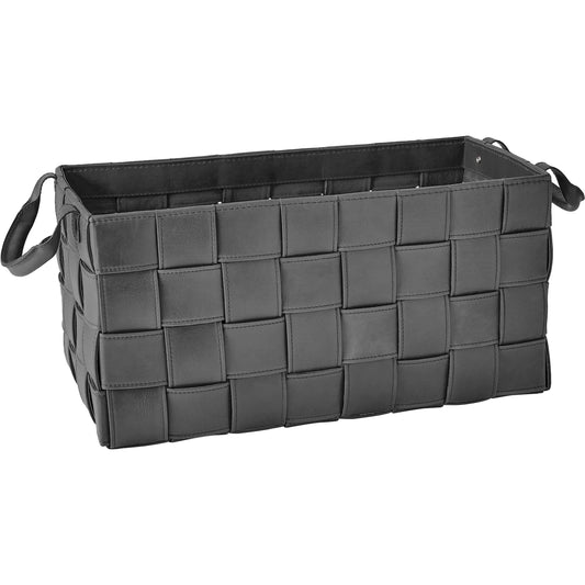Soft Woven Leather Basket by Global Views. Made from lining material split suede leather, top grain marble leather in a traditional style.