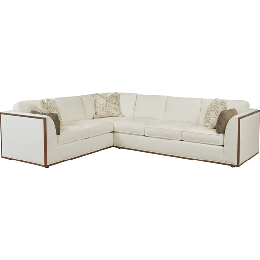 Westcliffe Sectional by Lexington in ivory and brown. Made from walnut, fabric in a unique style.