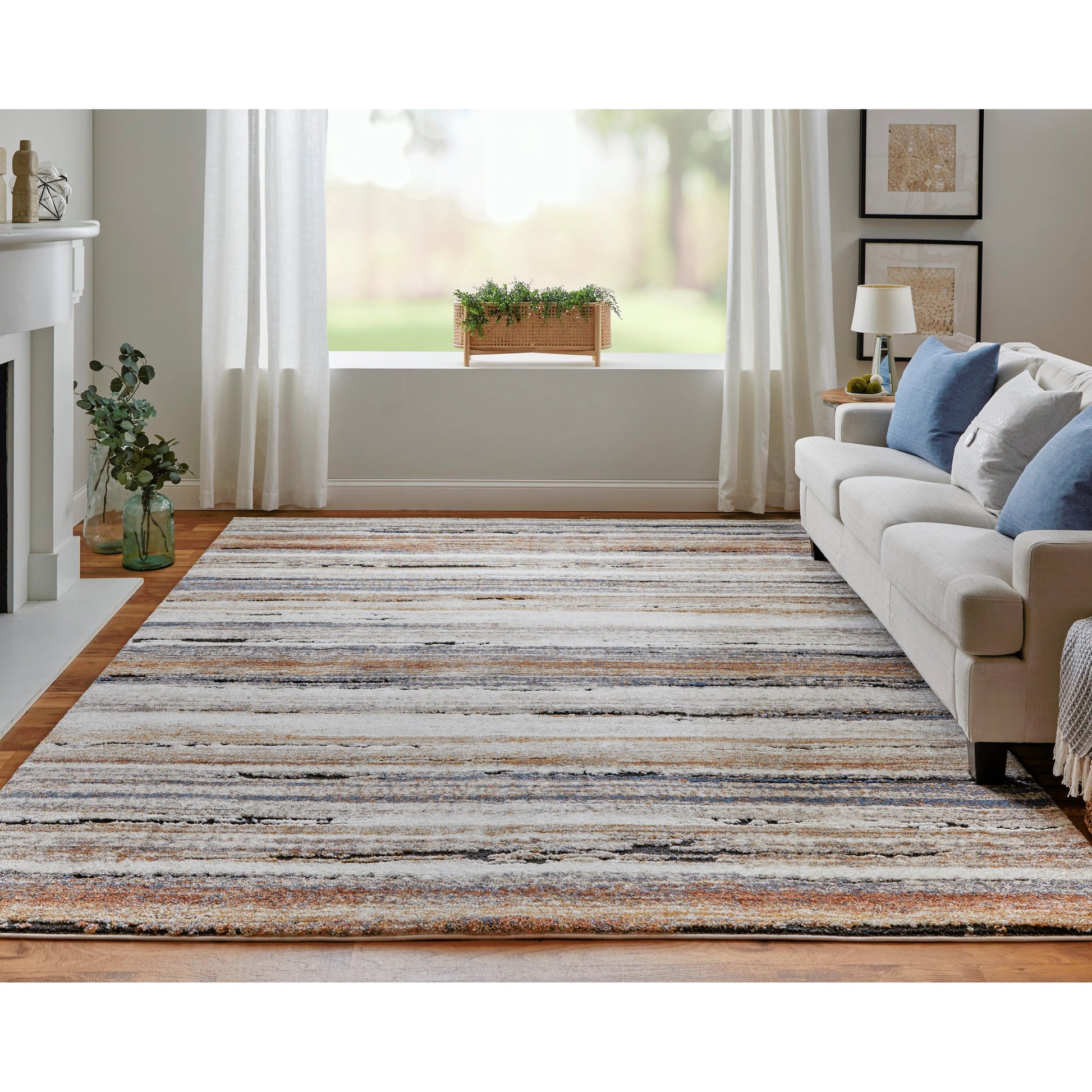 Gilmore Stripes Rug - 39MQF by Feizy in ivory, orange, gray. Made from polypropylene in a unique style.