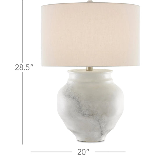 Kalossi Table Lamp by Currey and Company in painted white, painted gray, contemporary silver leaf. Made from terracotta, wrought iron in a transitional style.