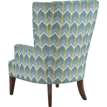 Brockton Wing Chair by Lexington in blue, green and brown. Made from walnut, fabric in a unique style.