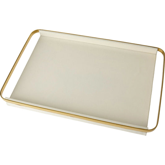 Avery Serving Tray by Global Views in milk. Made from mdf, vegetable tanned leather, brass in a unique style.