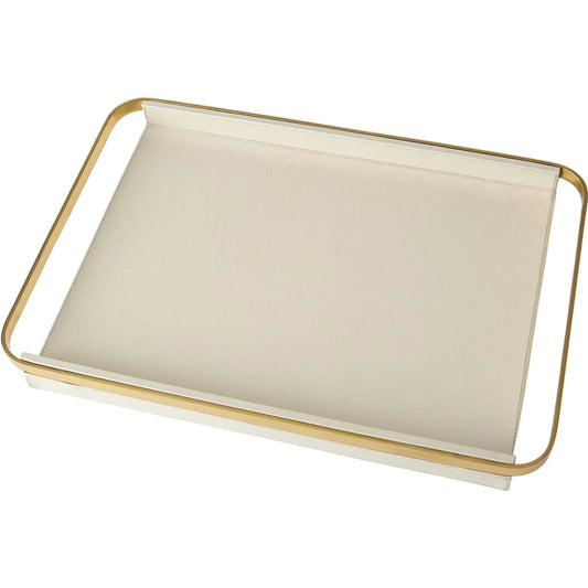 Avery Serving Tray by Global Views in milk. Made from mdf, vegetable tanned leather, brass in a unique style.